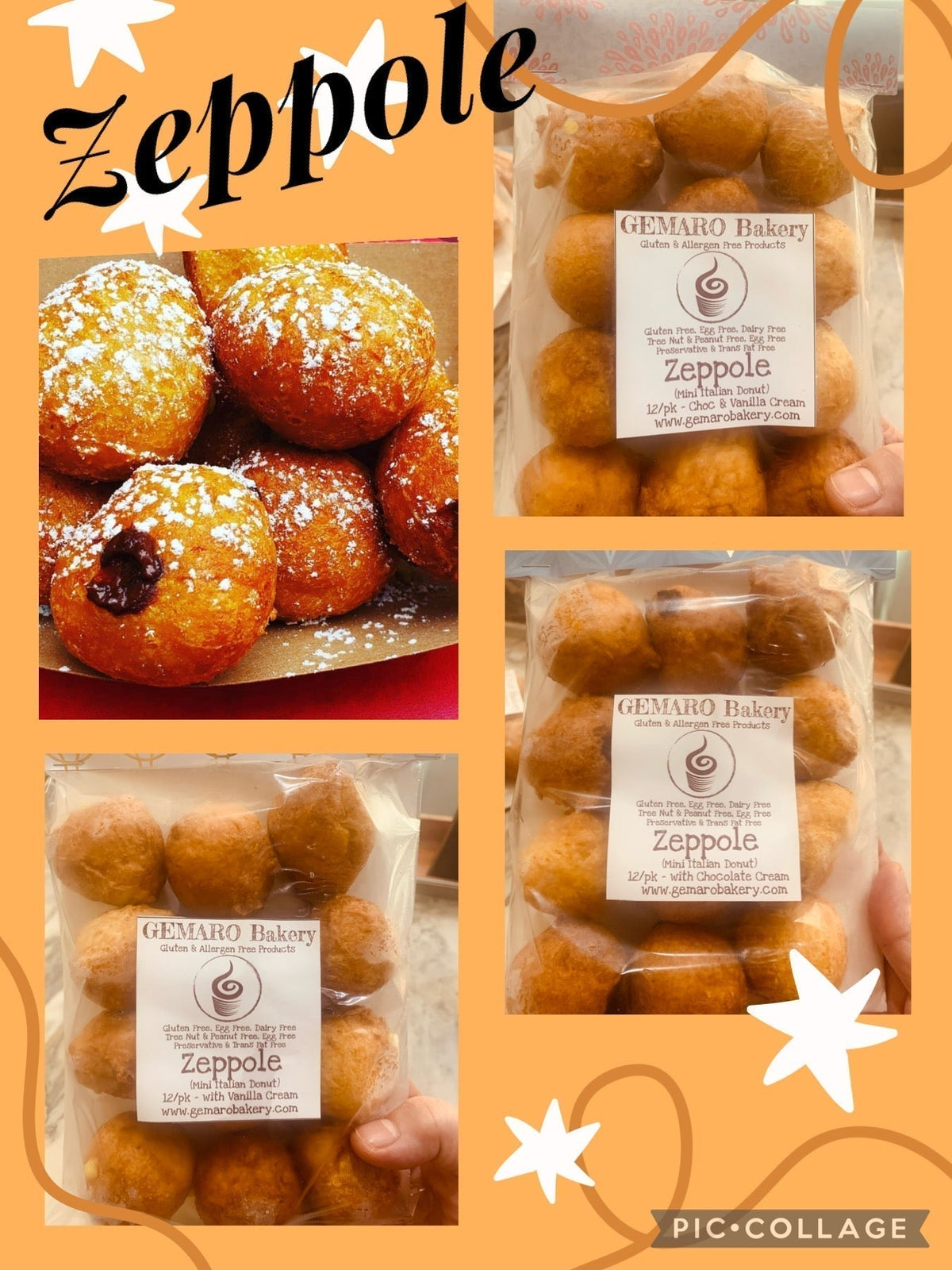 Gluten Free Zeppole 12 per pack Frozen (Mini Donuts)