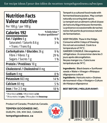 Black Bean & Sunflower Seed Tempeh (no soy)