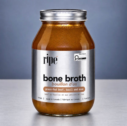 grass-fed beef bone broth with basil & rose
