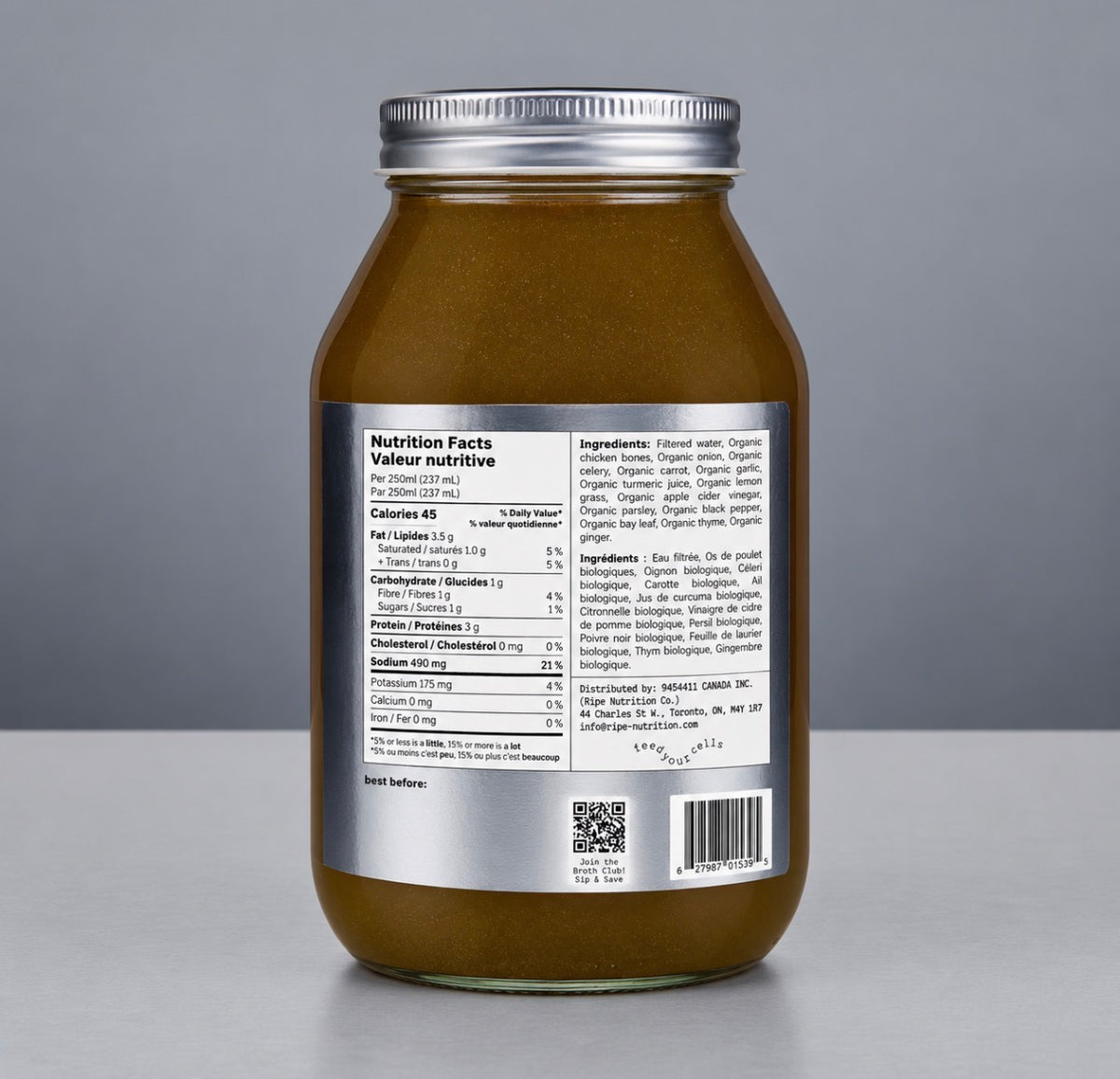 chicken bone broth with garlic & ginger